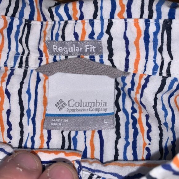 Columbia Regular Fit Large Mens White Colorful Stripped Button Up Shirt - Picture 2 of 7